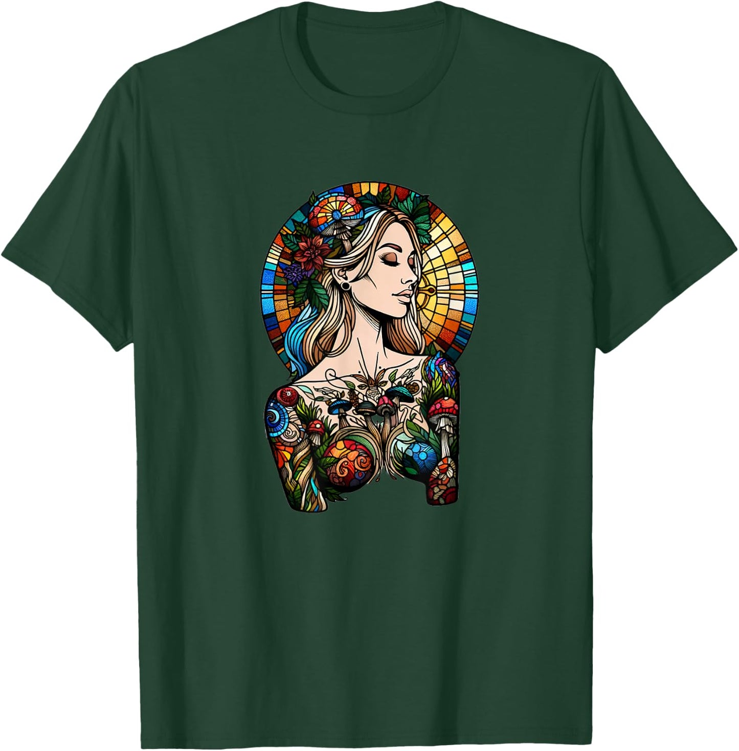 Stained Glass Forest Woman - Tiffany Inspired T-Shirt - T-Shirt | Forest
