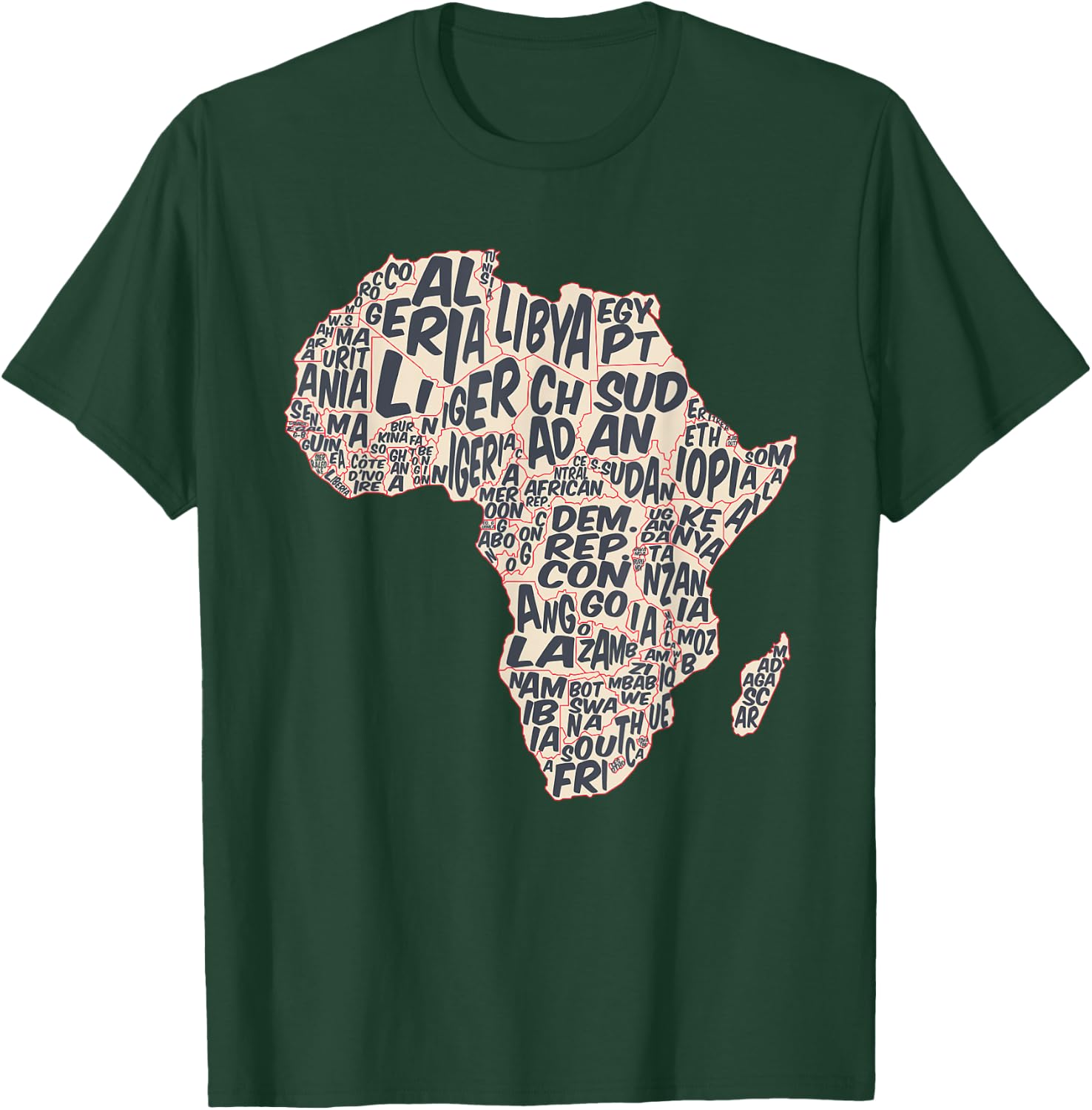 African countries Map in Typography, country names of Africa T-Shirt - T-Shirt | Forest