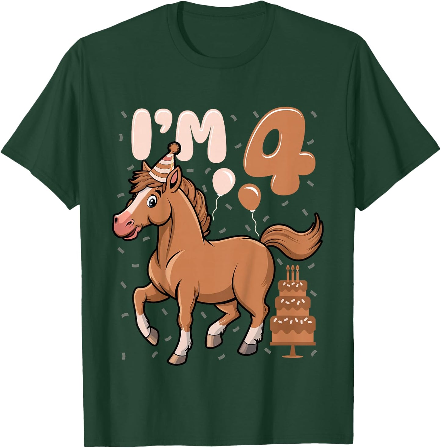 Kids I'm 4 Cute Horse Kids Four Years Old 4th Birthday Party T-Shirt - T-Shirt | Forest