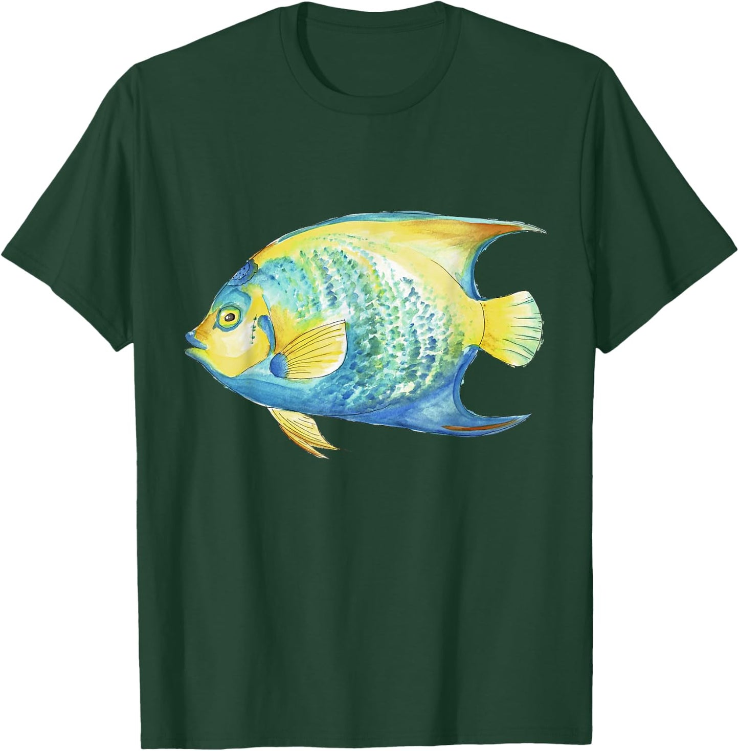Tropical Blue Queen Angelfish Aquarium Watercolor T-Shirt - T-Shirt | Forest