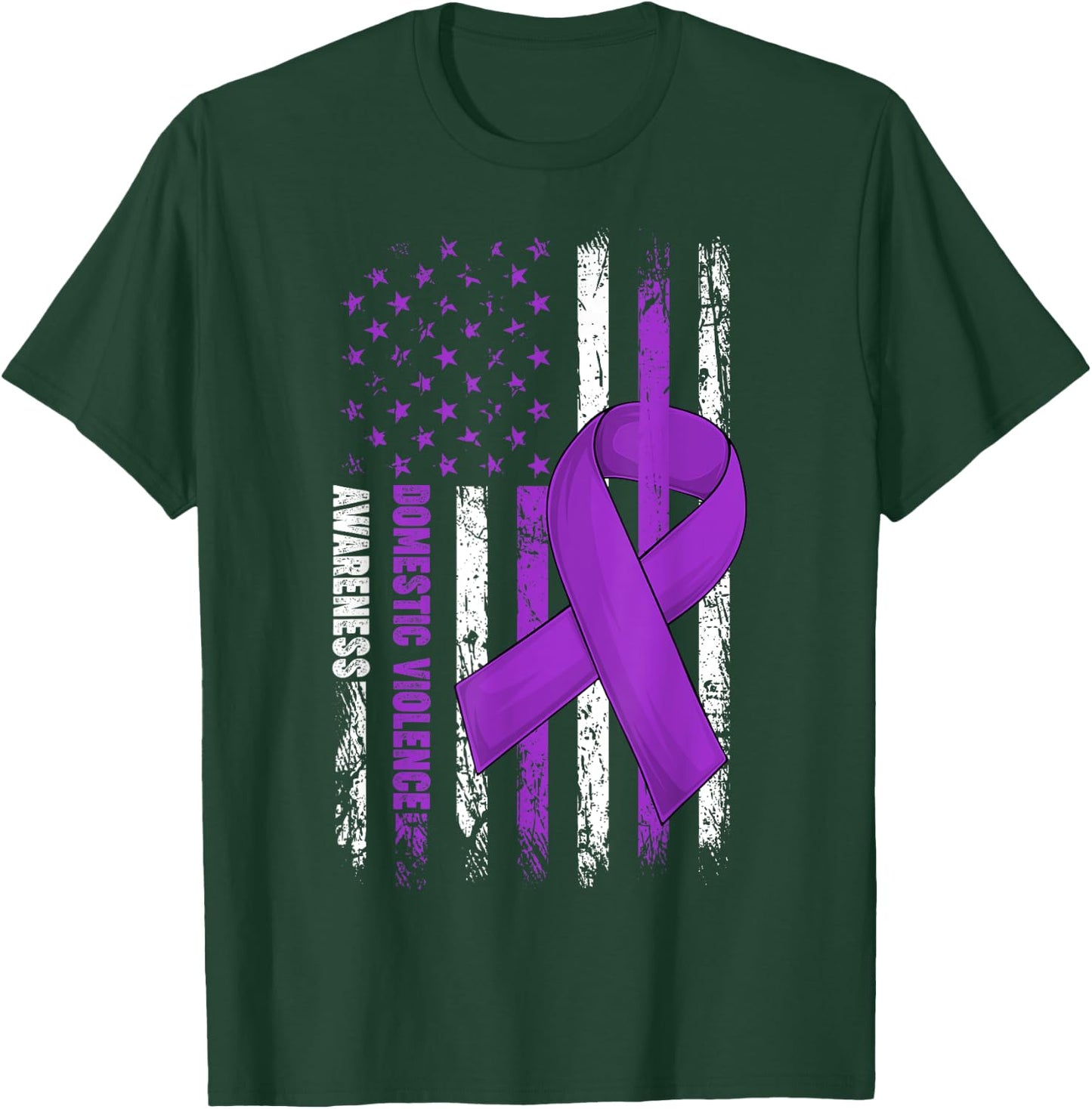 Domestic Violence Awareness Survivor Purple Ribbon USA Flag T-Shirt - T-Shirt | Forest
