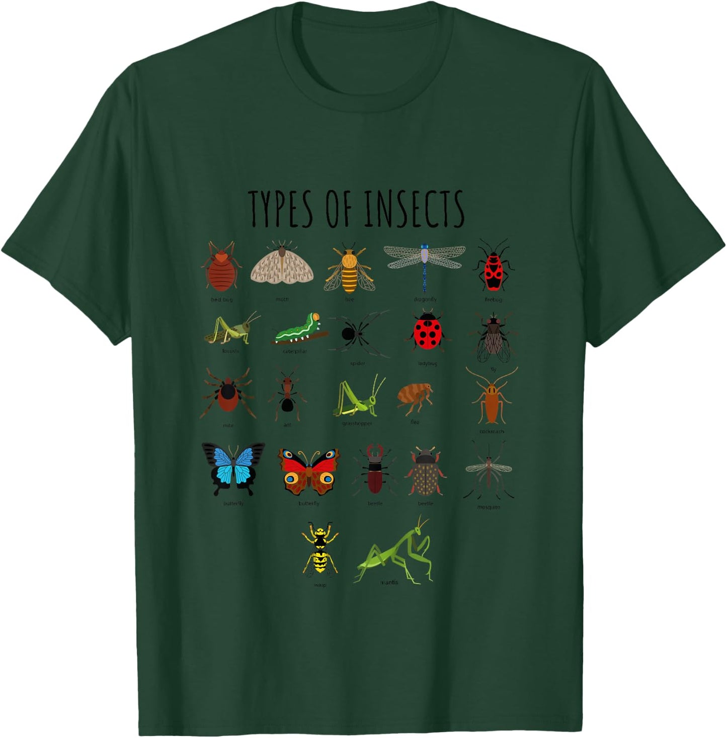 Types of Insect Bug Identification Science T-Shirt - T-Shirt | Forest