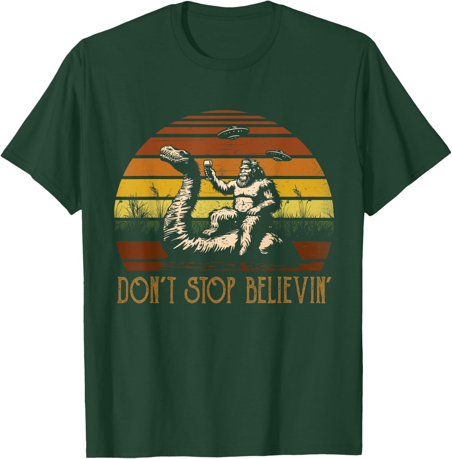 Vintage Cute Animal Loch Ness Monster Don't Stop Believin' T-Shirt - T-Shirt | Forest