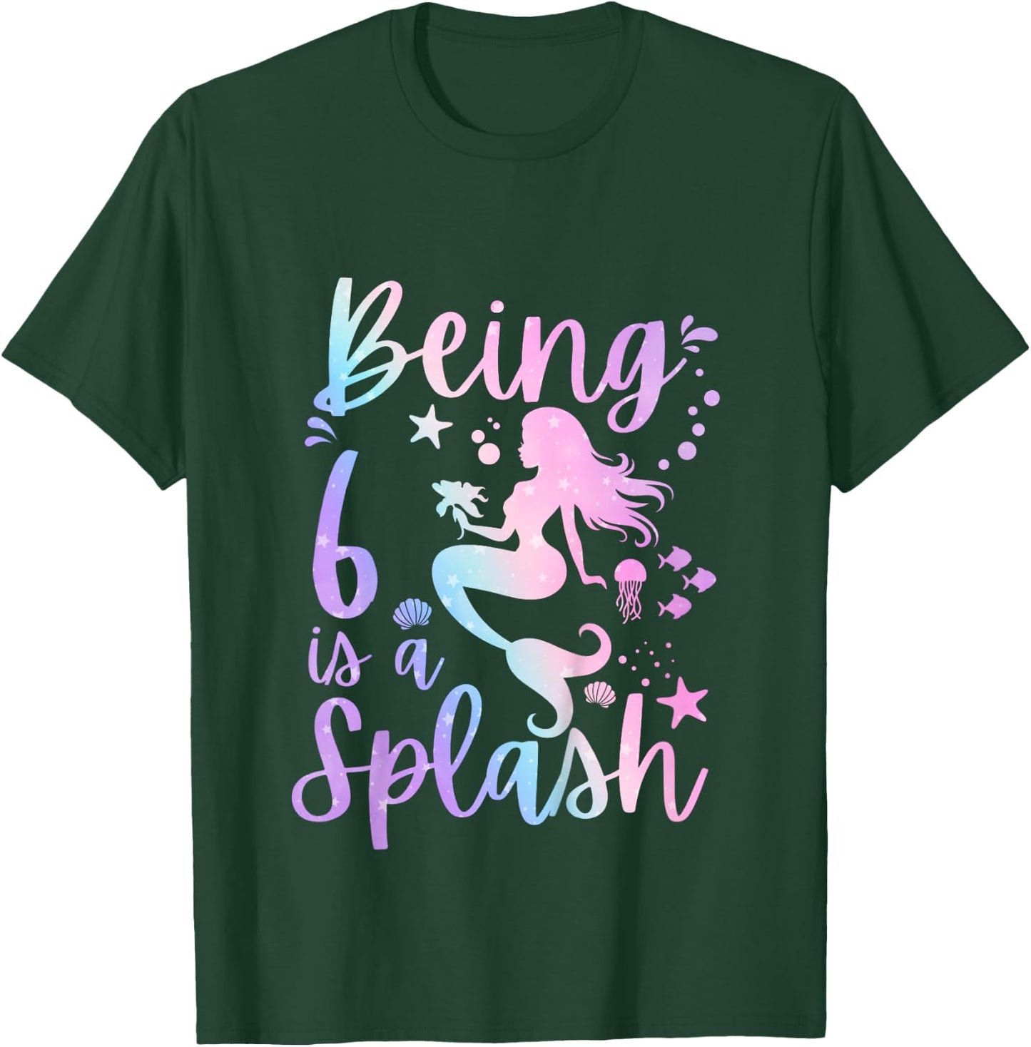 6 Year Old 6th Mermaid Birthday Under Sea Party Themed T-Shirt - T-Shirt | Forest