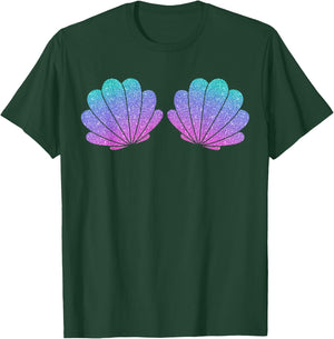 Shell Bra Mermaid Birthday Beach Party Halloween Costume , black T-Shirt - T-Shirt | Forest