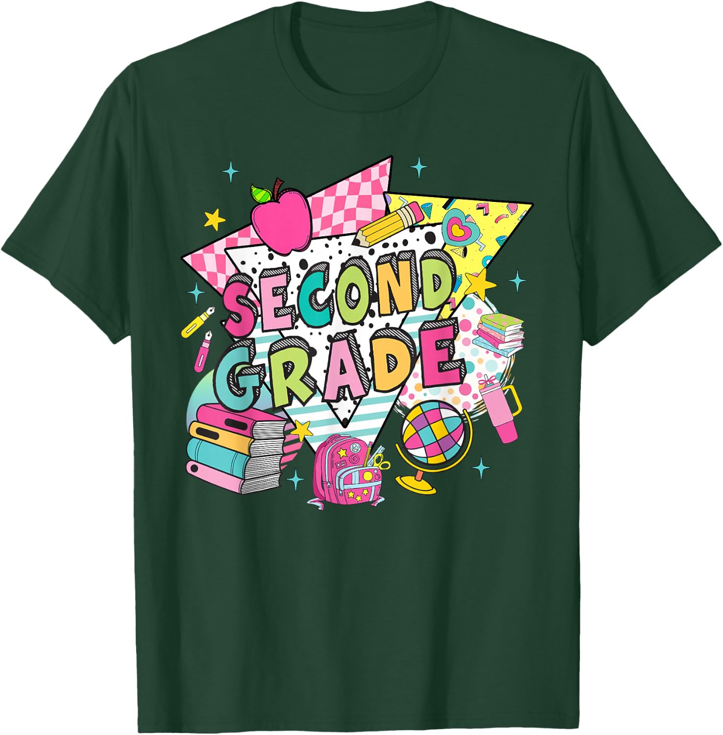 Second Grade Teachers Students Retro 90s Back To School T-Shirt - T-Shirt | Forest