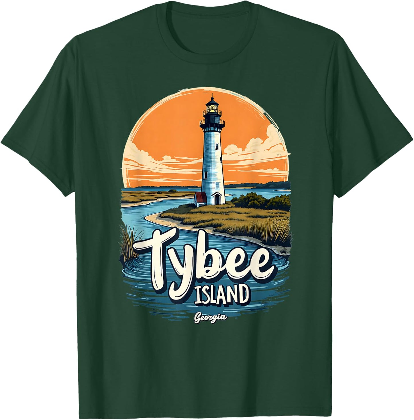 Coastal Waters Tybee Island Georgia Lighthouse T-Shirt - T-Shirt | Forest