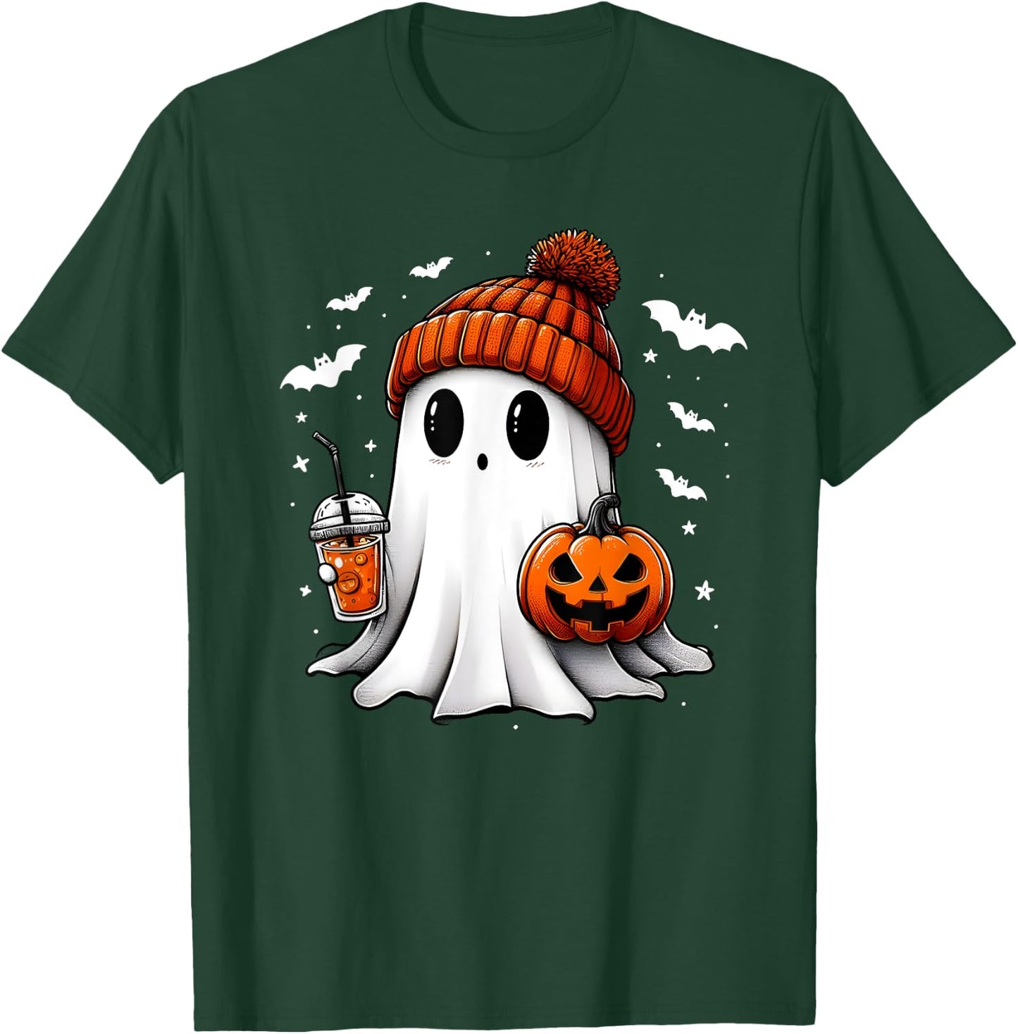 Cute Halloween Ghost Drink Pumpkin T-Shirt - T-Shirt | Forest