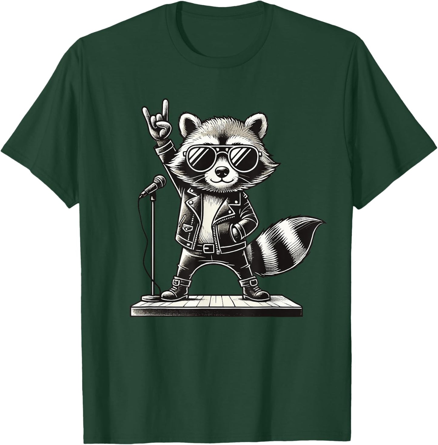 Rock Music & Rocker, Rock Hand, Kids & Boys, Funny Raccoon , Black, S T-Shirt - T-Shirt | Forest