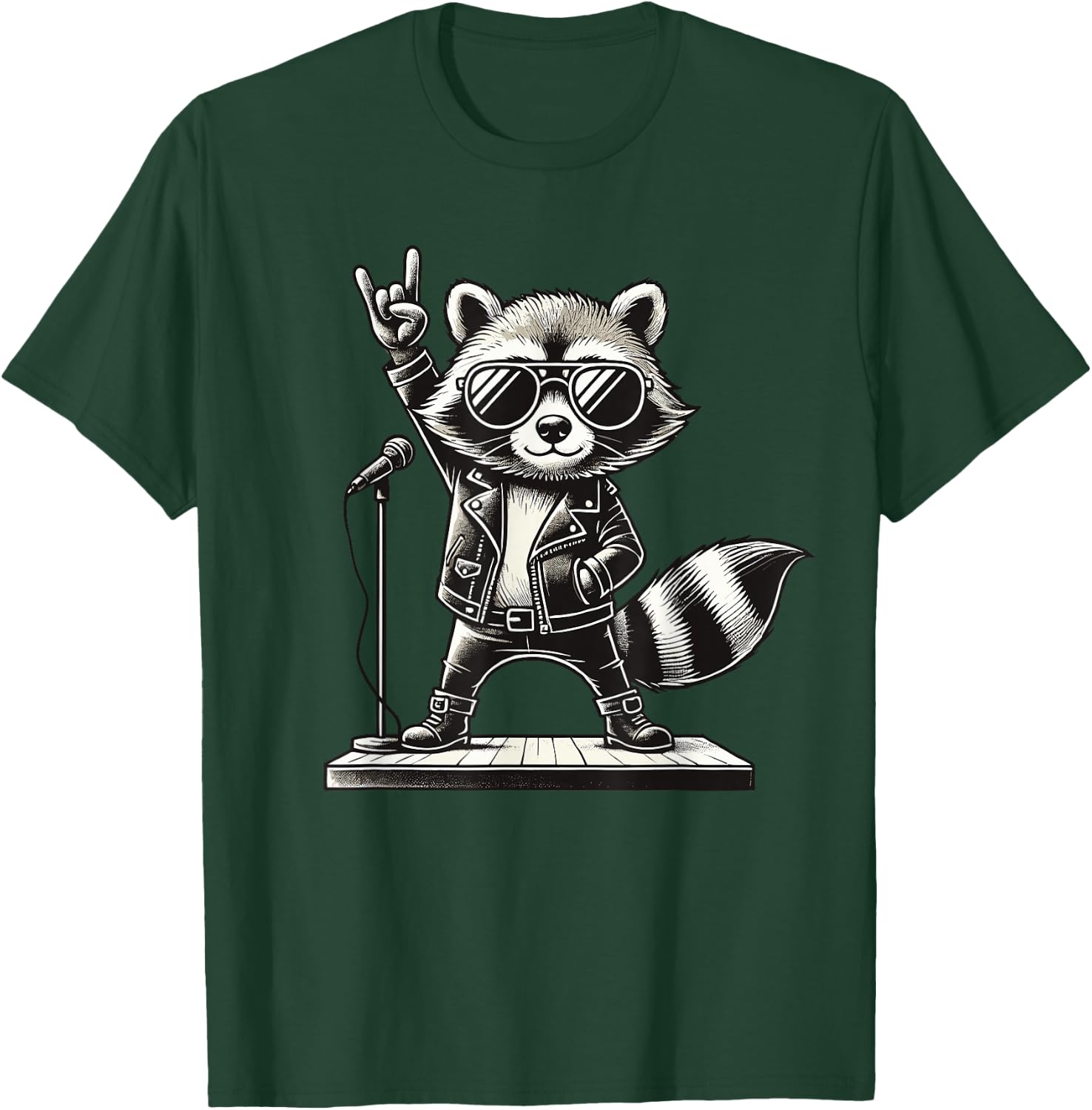 Rock Music & Rocker, Rock Hand, Kids & Boys, Funny Raccoon , Black, S T-Shirt - T-Shirt | Forest