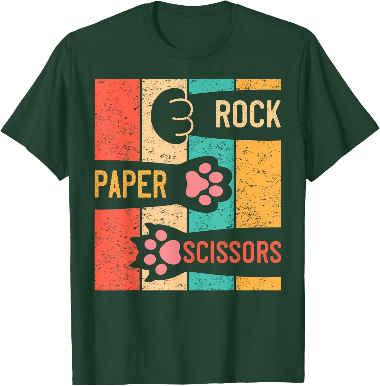 Cute Cat Paw Rock Paper Scissors Hand Game Vintage Men Women Girls Kids T-Shirt - T-Shirt | Forest