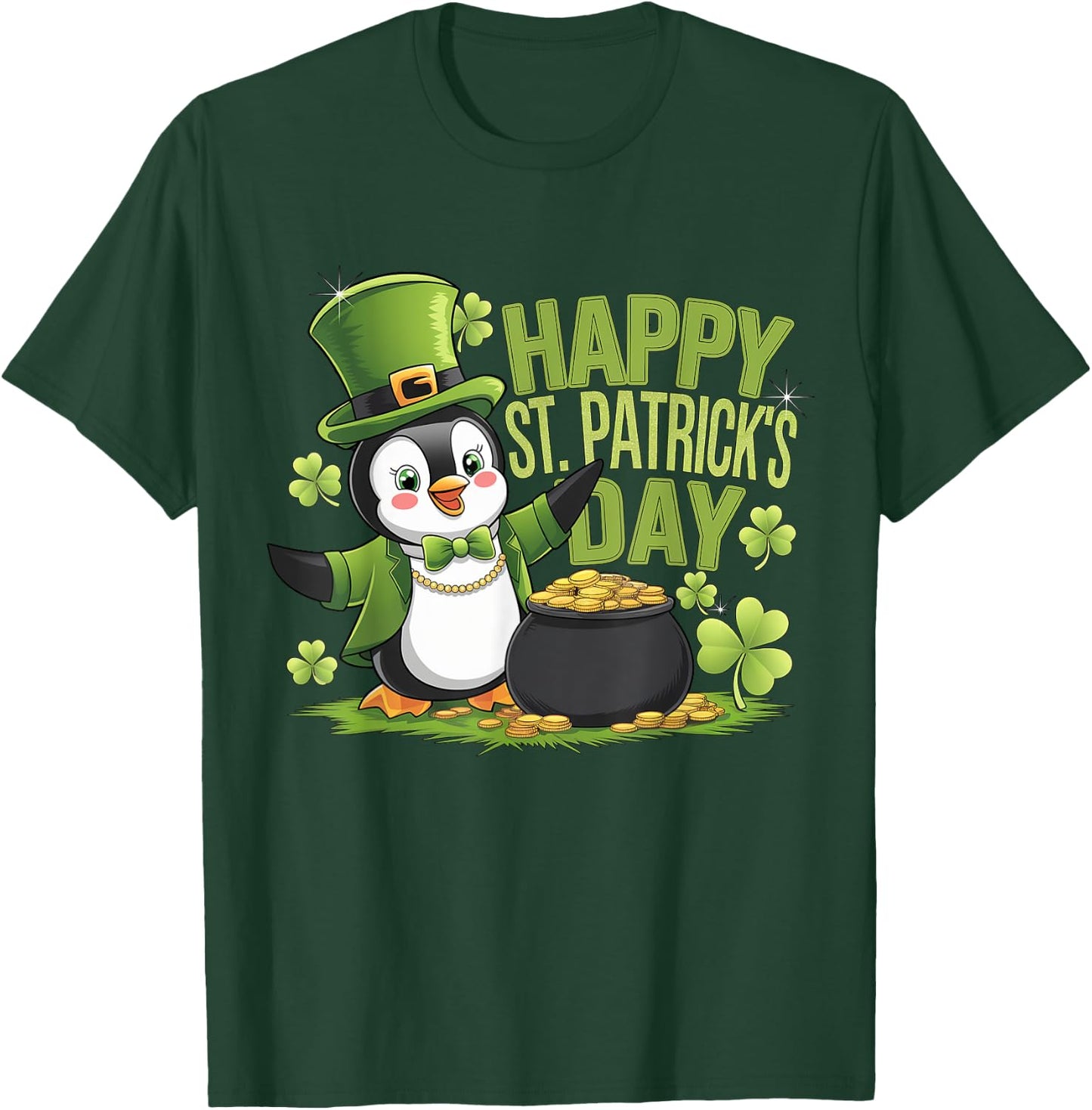 Happy St Patrick's Day Penguin with Pot of Gold T-Shirt - T-Shirt | Forest