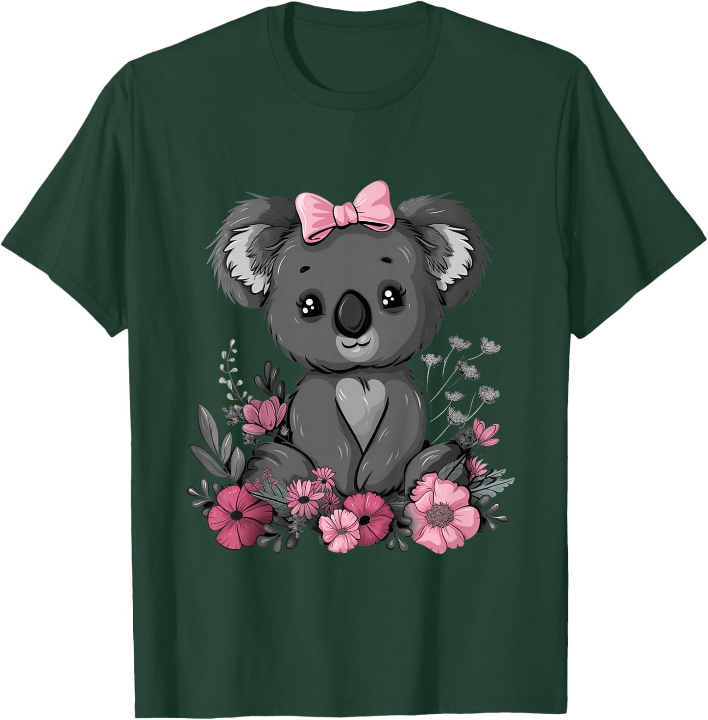 Koala Kawaii Koala Bear Pink Bow Flowers Girls Kids T-Shirt - T-Shirt | Forest