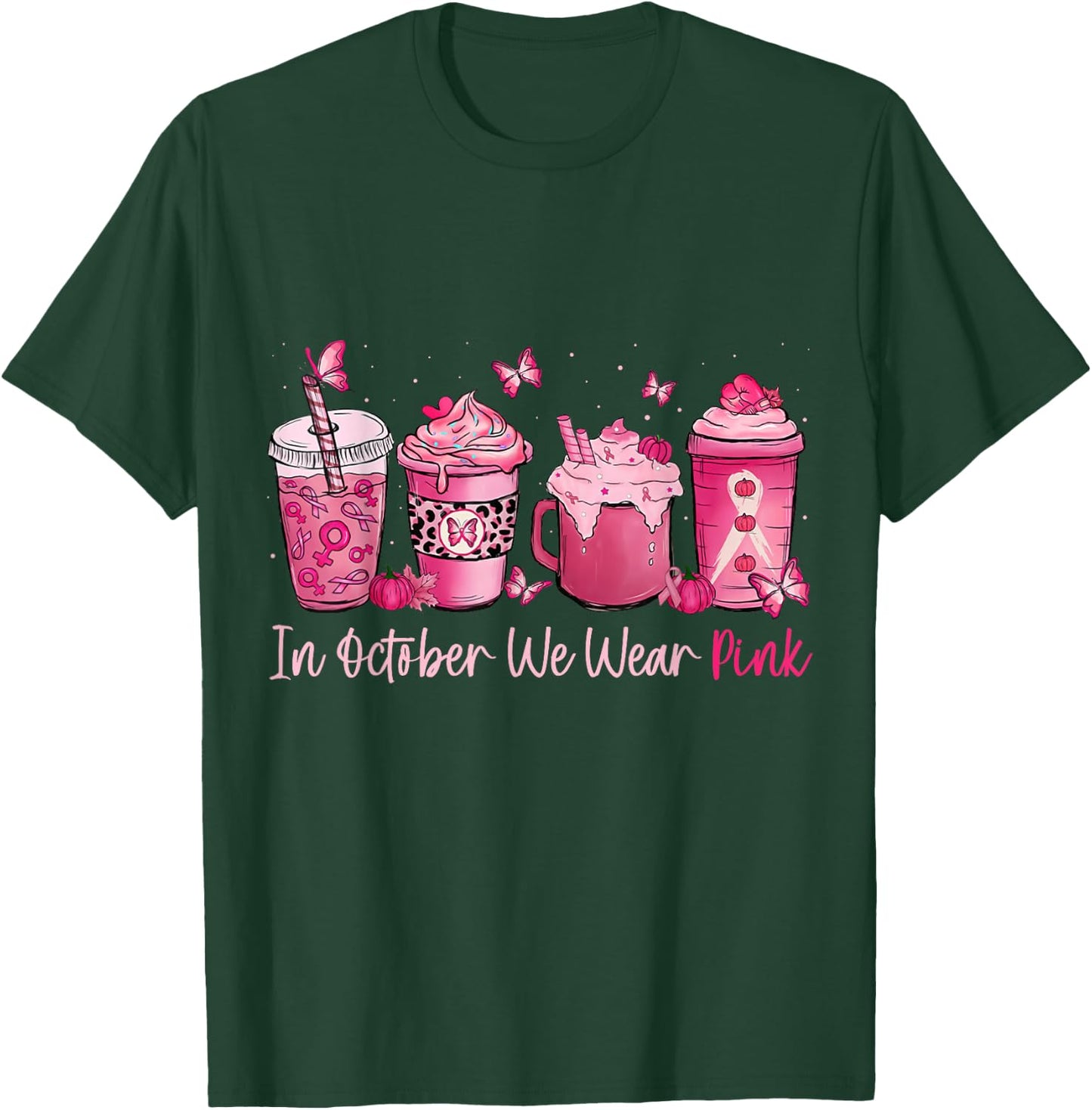 In October We Wear Pink Coffee Spice Breast Cancer Awareness T-Shirt - T-Shirt | Forest