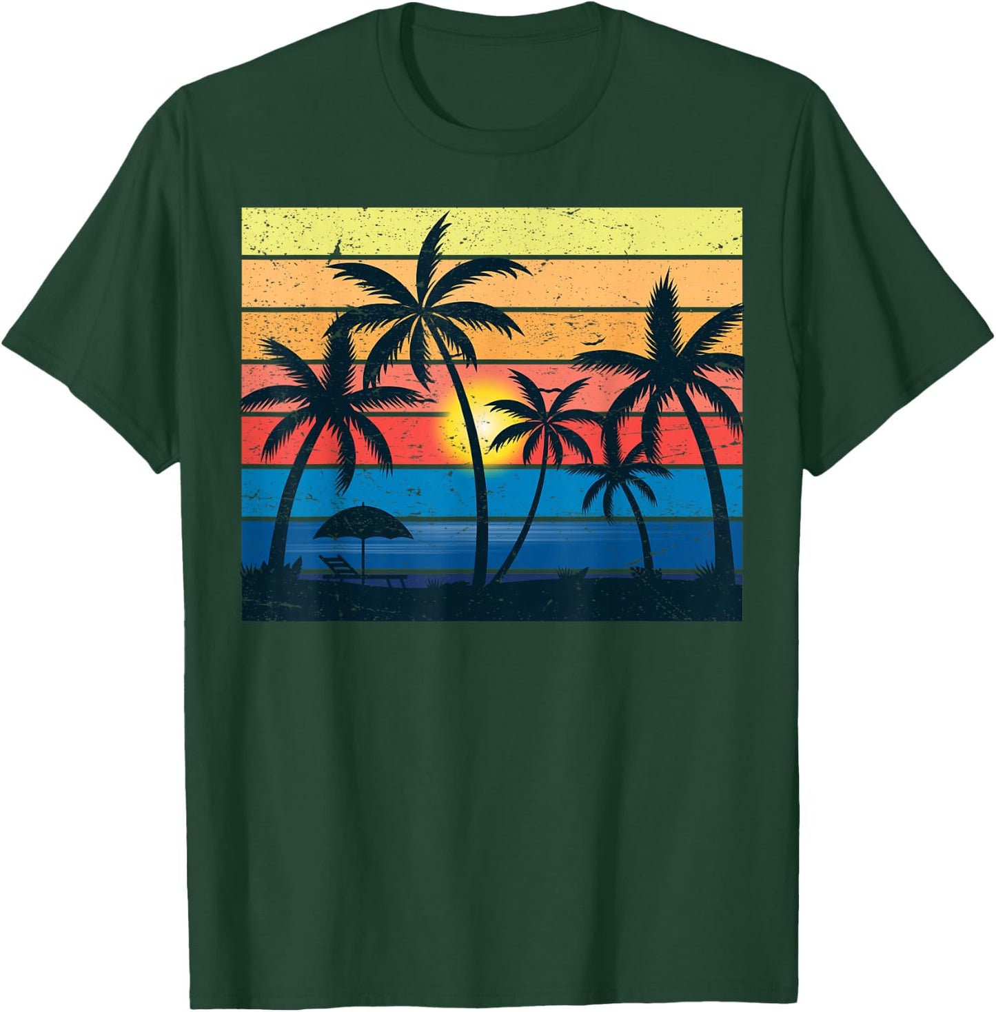 Palm Tree Retro Vintage Sunset Tropical Beach Dress Summer T-Shirt - T-Shirt | Forest