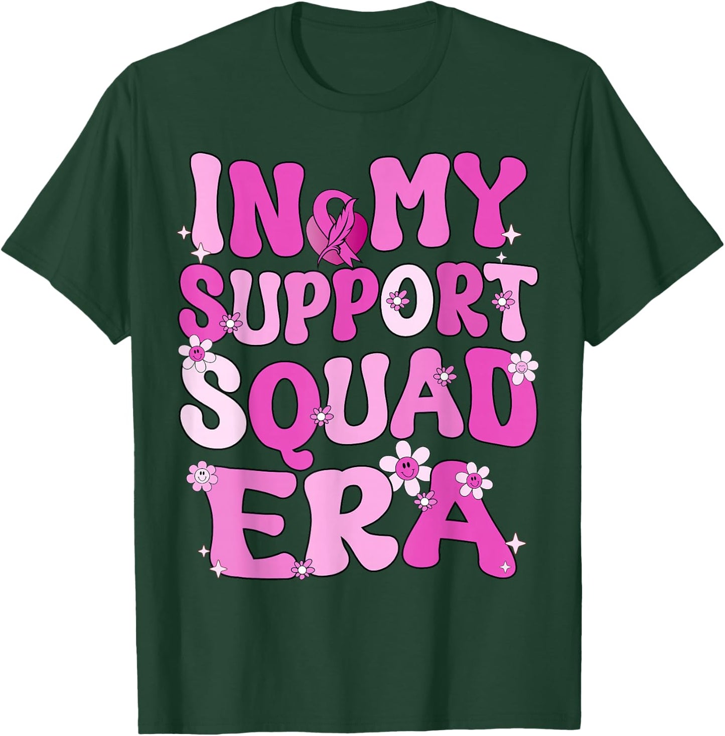 In My Support Squad Era Groovy Breast Cancer Awareness T-Shirt - T-Shirt | Forest