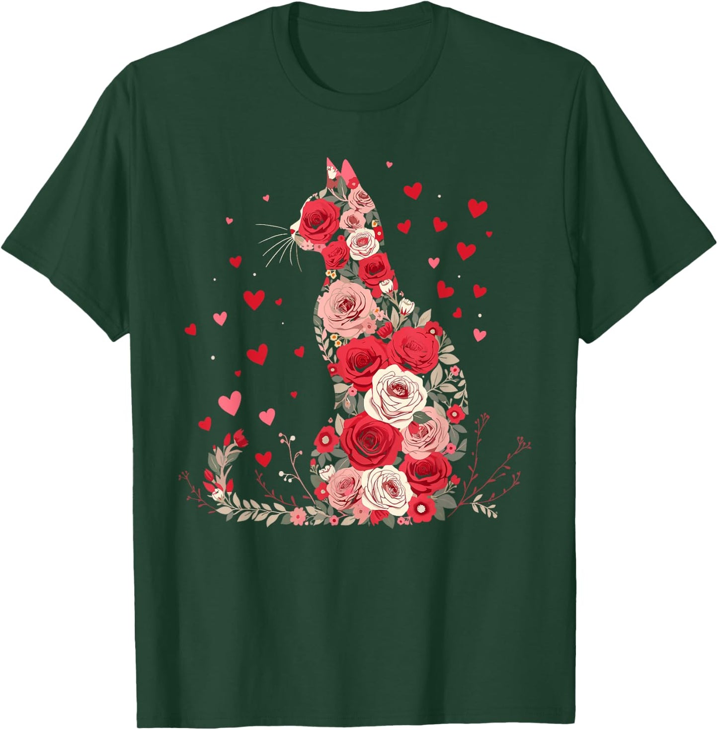 Cute Flower Cat Owners Artwork with Hearts and Roses T-Shirt - T-Shirt | Forest