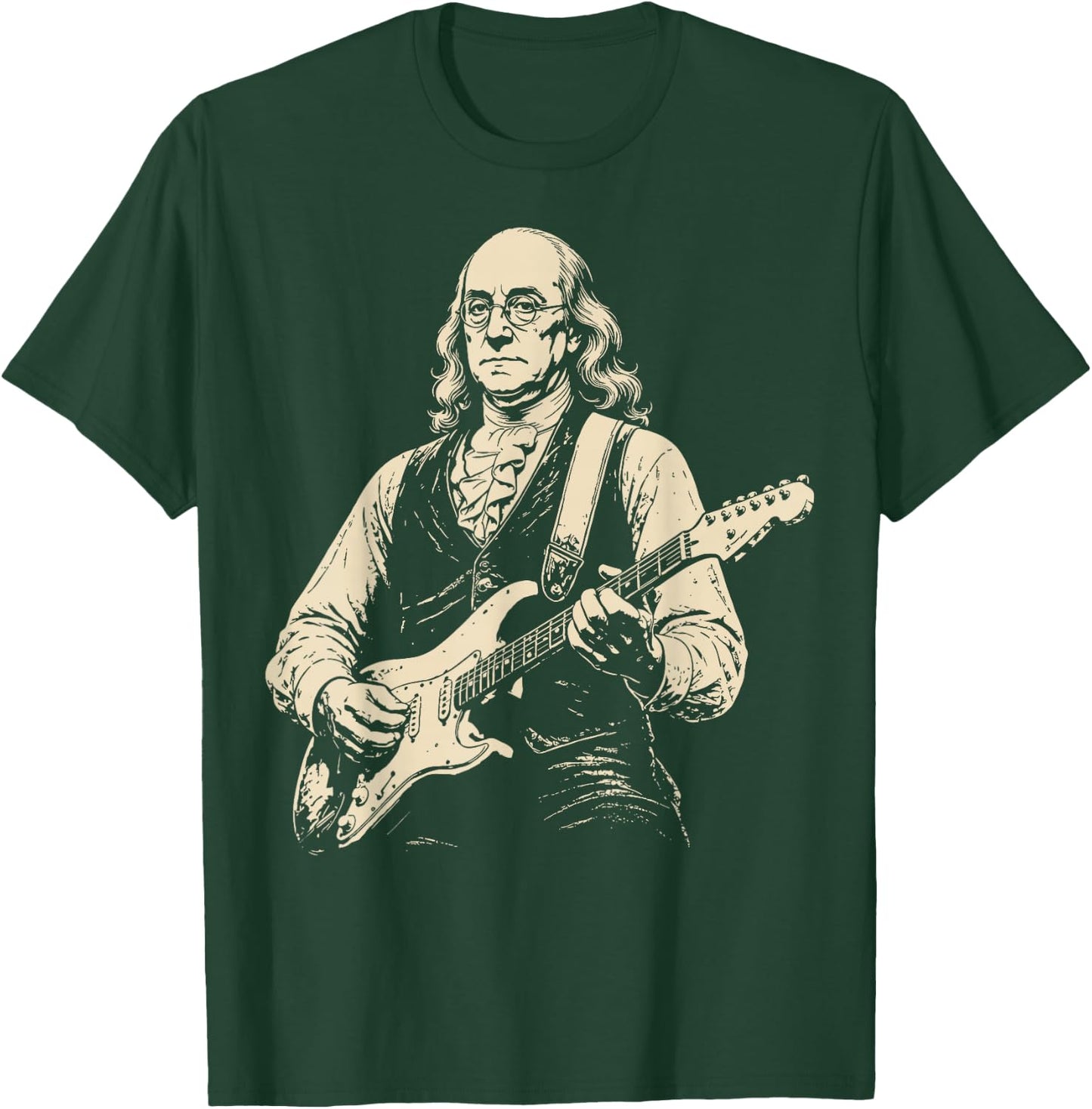 250 Years Ben Franklin Playing Guitar 4th of July 1776 2026 T-Shirt - T-Shirt | Forest