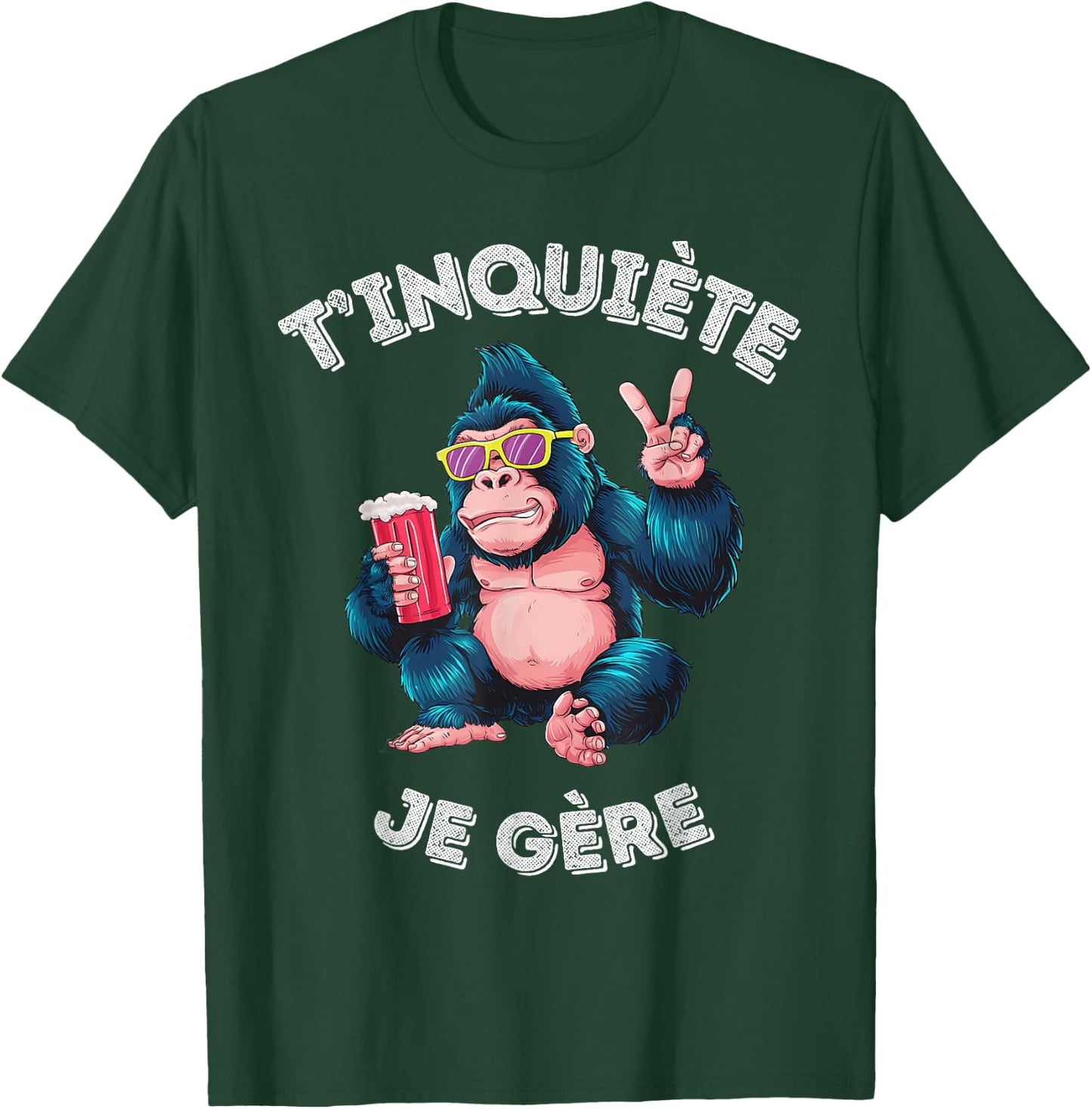 Gorilla Humour Beer Aperitif T'inquiète Je Gère Accessory, Black, S T-Shirt - T-Shirt | Forest
