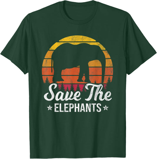 Retro Vintage Save The Elephants Animal Lover Sunset Gift T-Shirt - T-Shirt | Forest