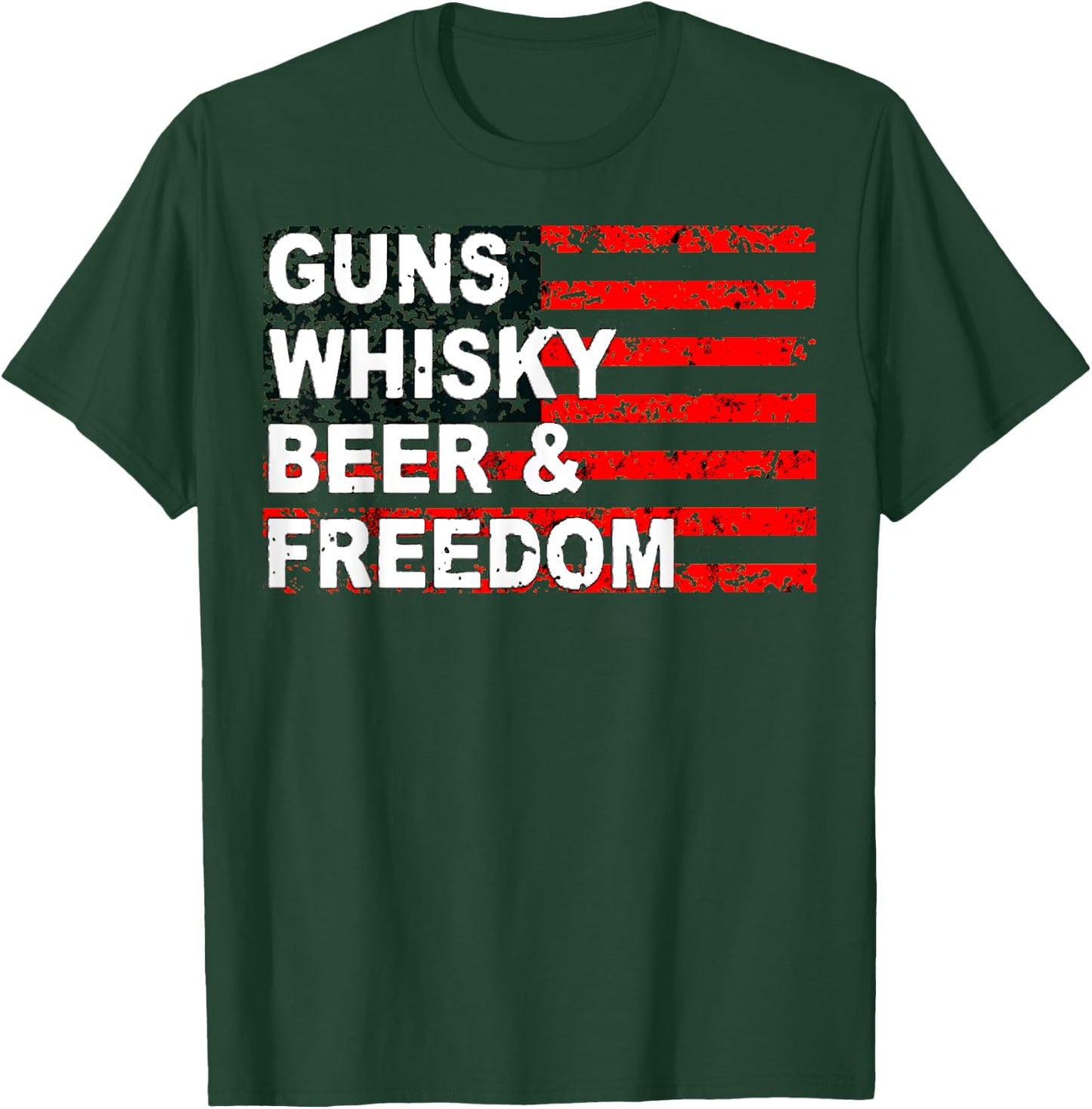 Gun Whisky Beer & Freedom American Flag Women Men T-Shirt - T-Shirt | Forest