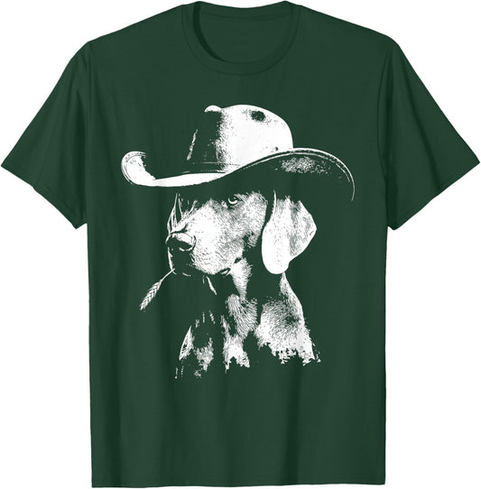 Weimaraner Cowboy Dog with Straw Vintage Art Pet Hunting T-Shirt - T-Shirt | Forest