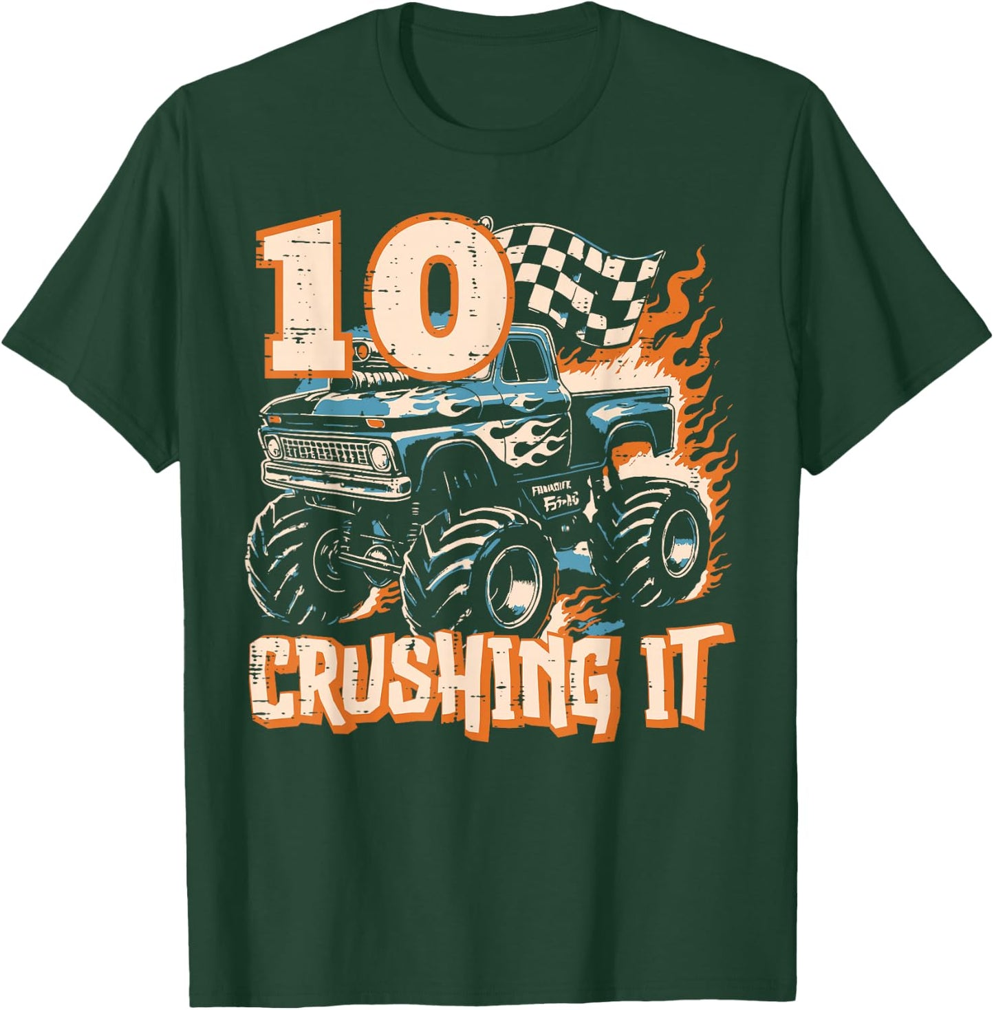 10 Crushing It Monster Truck 10th Birthday Bday Boys Kids T-Shirt - T-Shirt | Forest