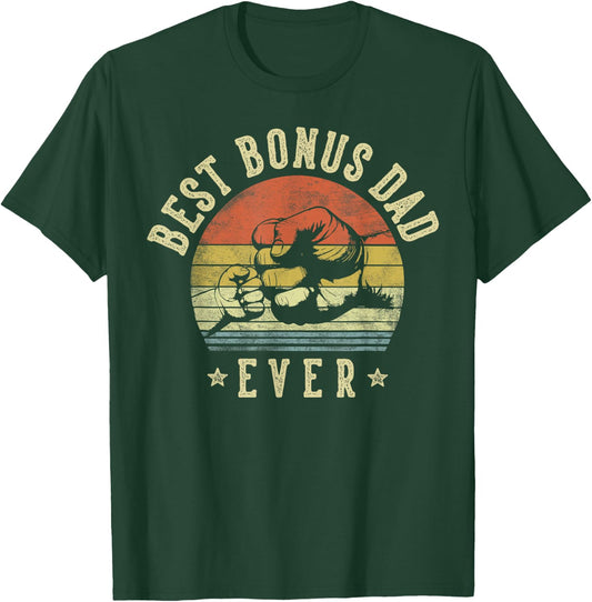 Best Bonus Dad Ever Retro Fist Bump Vintage Design Bonus Dad T-Shirt - T-Shirt | Forest