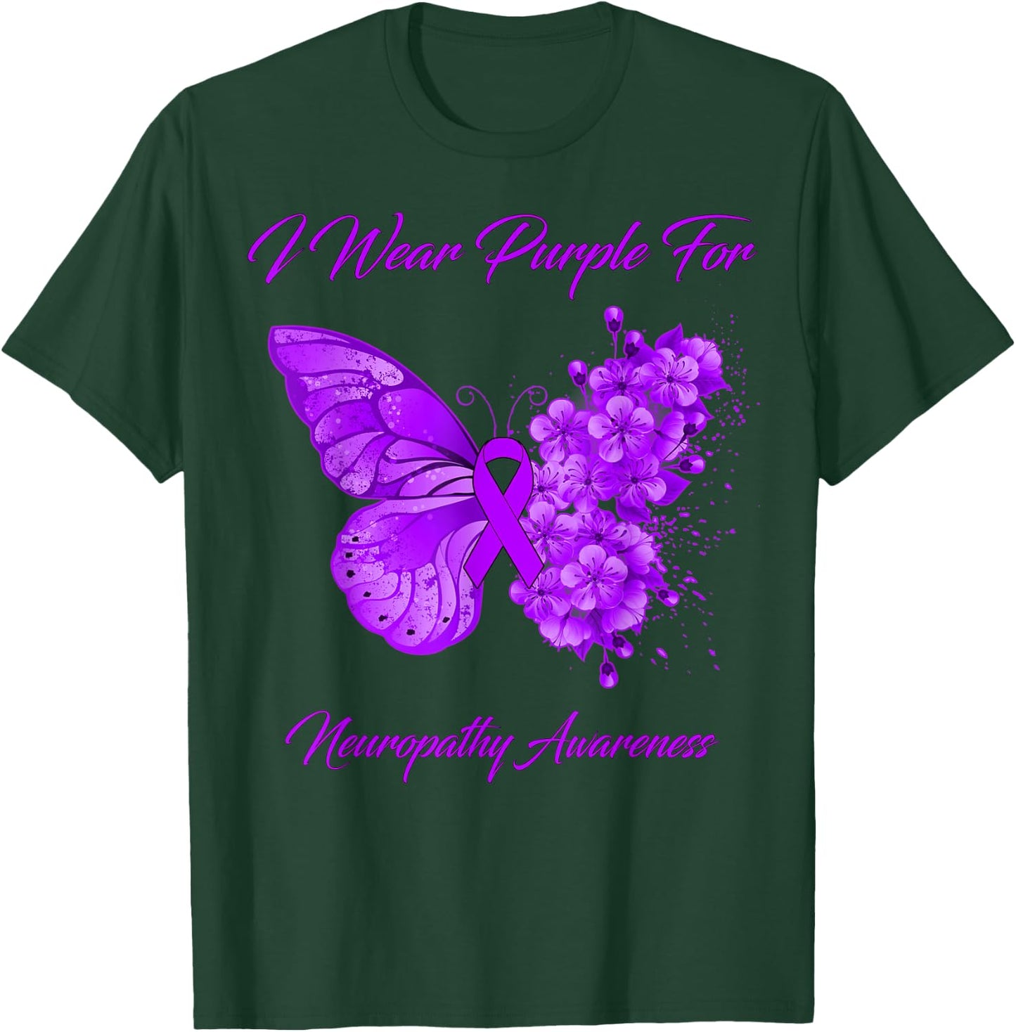 Butterfly I Wear Purple For Neuropathy Awareness T-Shirt - T-Shirt | Forest
