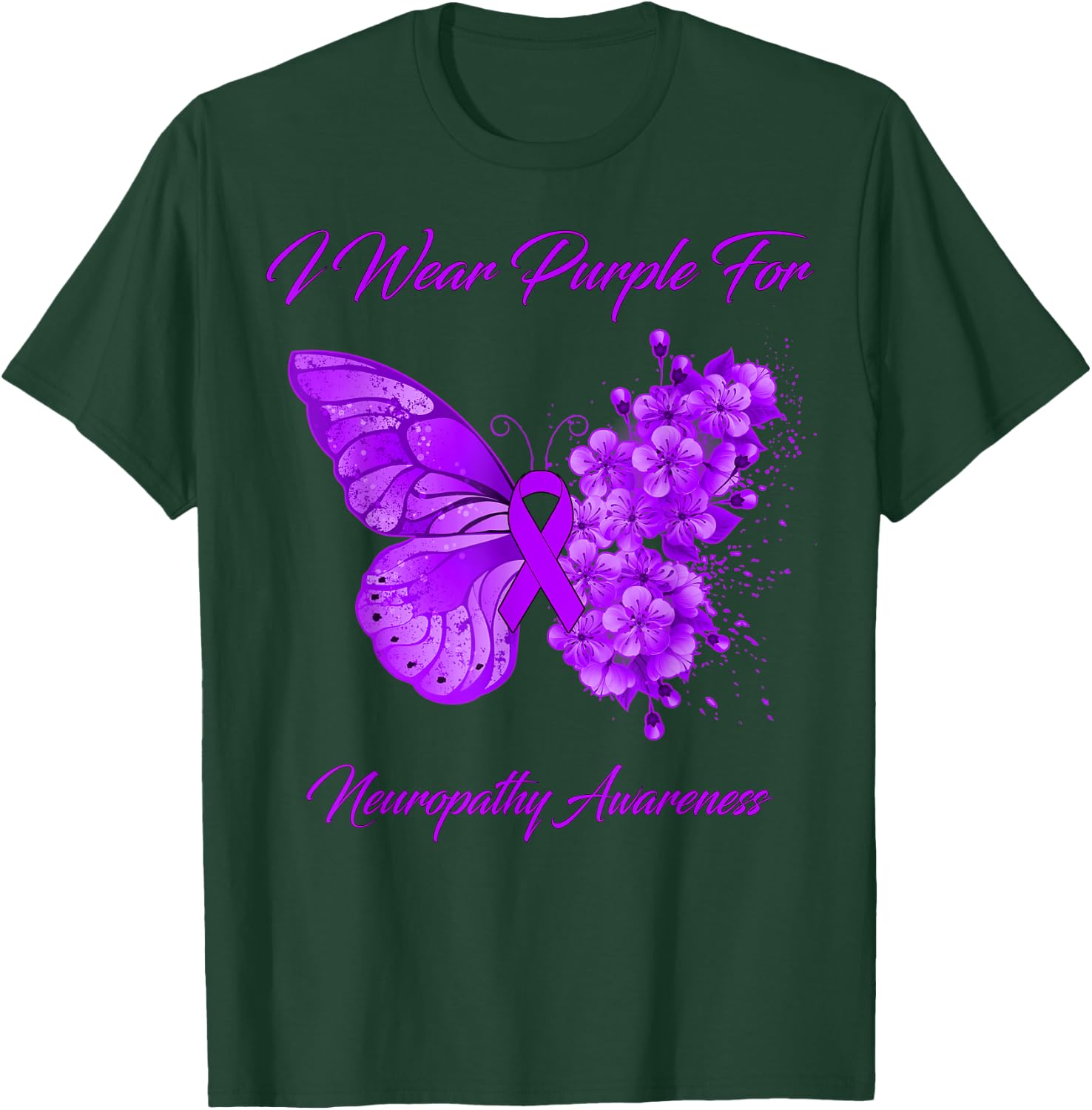 Butterfly I Wear Purple For Neuropathy Awareness T-Shirt - T-Shirt | Forest