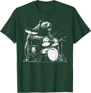 Rock Bear Playing Drums - Funny Drum Bear Music T-Shirt - T-Shirt | Forest