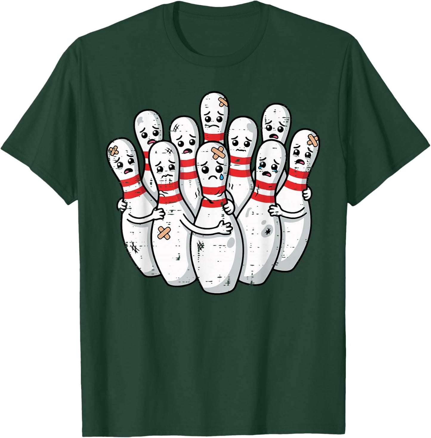 Scared Bowling Pins Faces Funny Meme Bowler Men Women Kids T-Shirt - T-Shirt | Forest