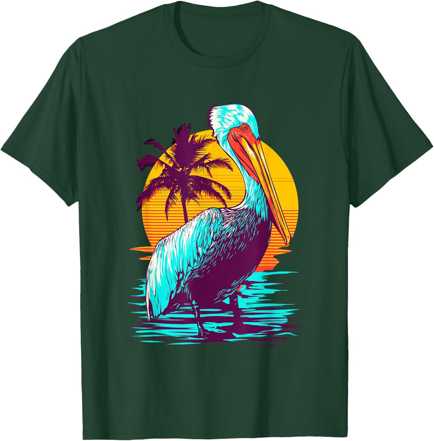 Bird Wildlife Animal Beautiful Nature Vintage Tropical Animal Print Pelican - Black, Small, , Classic Fit, Short Sleeve, Cotton 60% Polyester 40% T-Shirt - T-Shirt | Forest