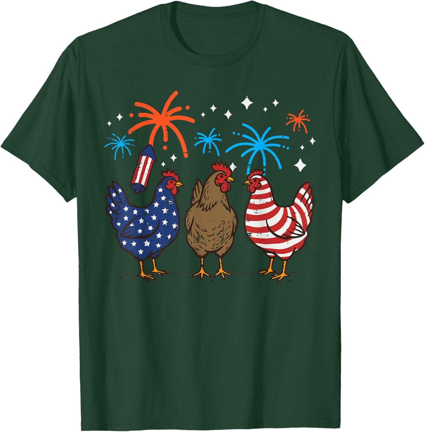 4th of July Chickens Patriotic Farm Animals Men Women Kids T-Shirt - T-Shirt | Forest
