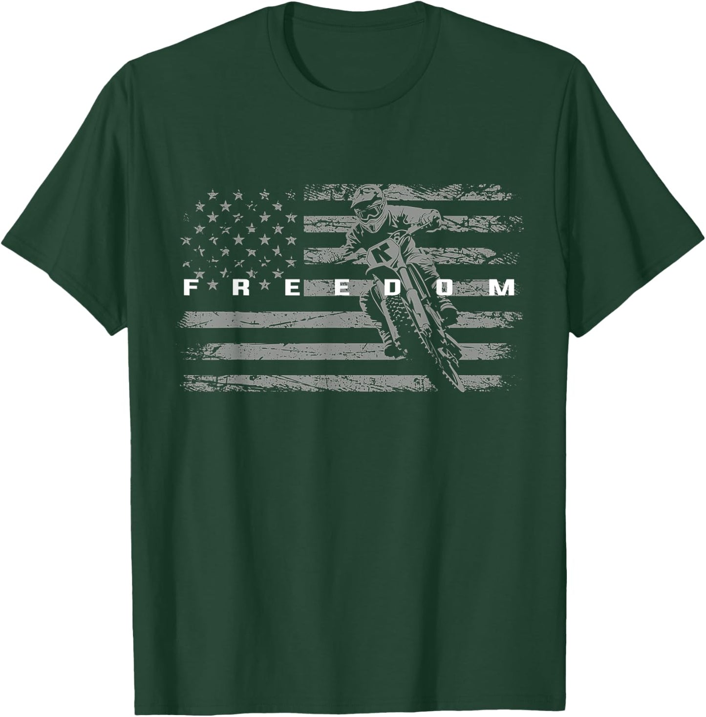 Motocross Freedom Dirt Bike American Flag Design 4th of July T-Shirt - T-Shirt | Forest