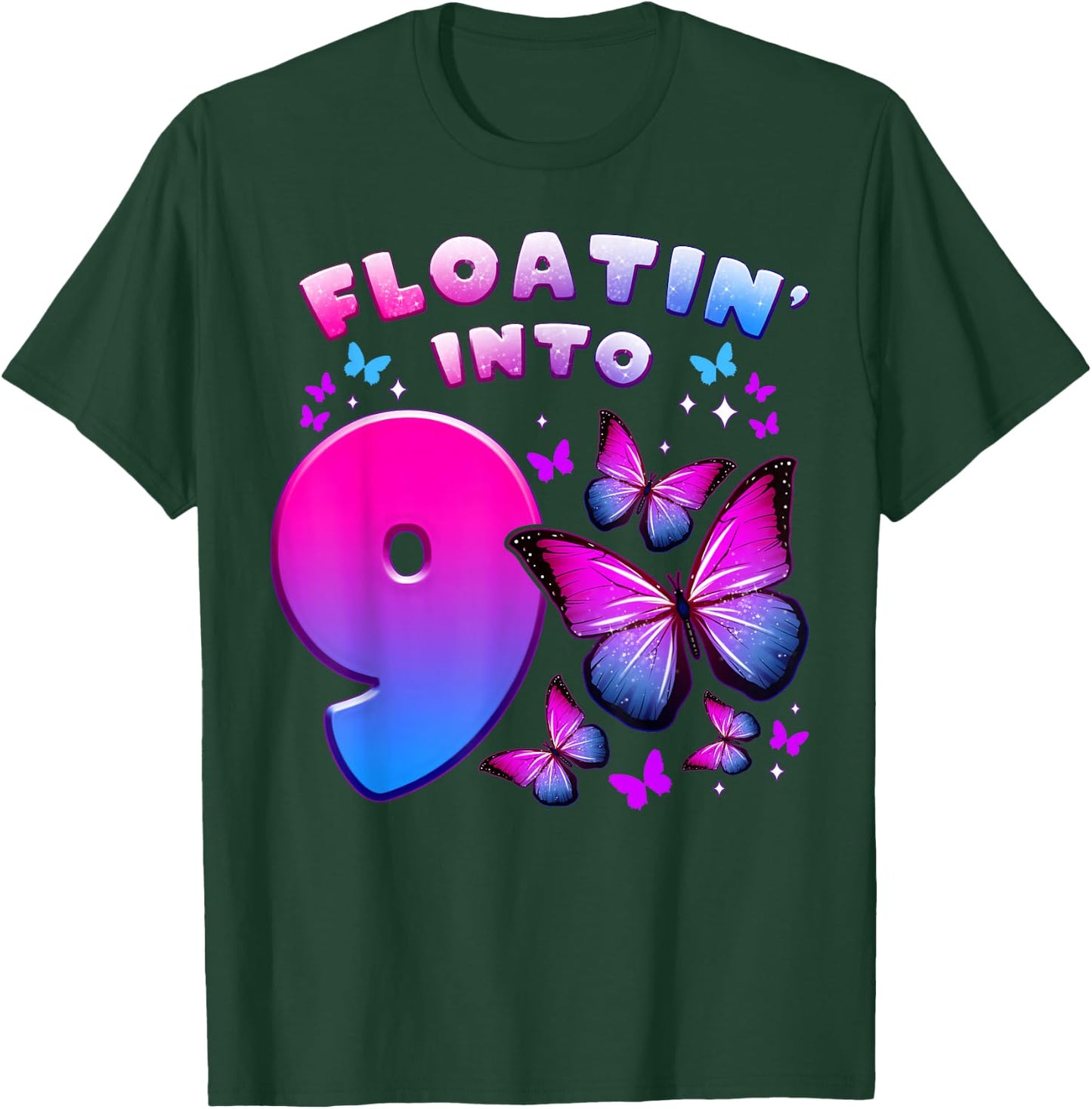 Birthday Girl 9 Year Old, Butterfly, Number 9 T-Shirt - T-Shirt | Forest