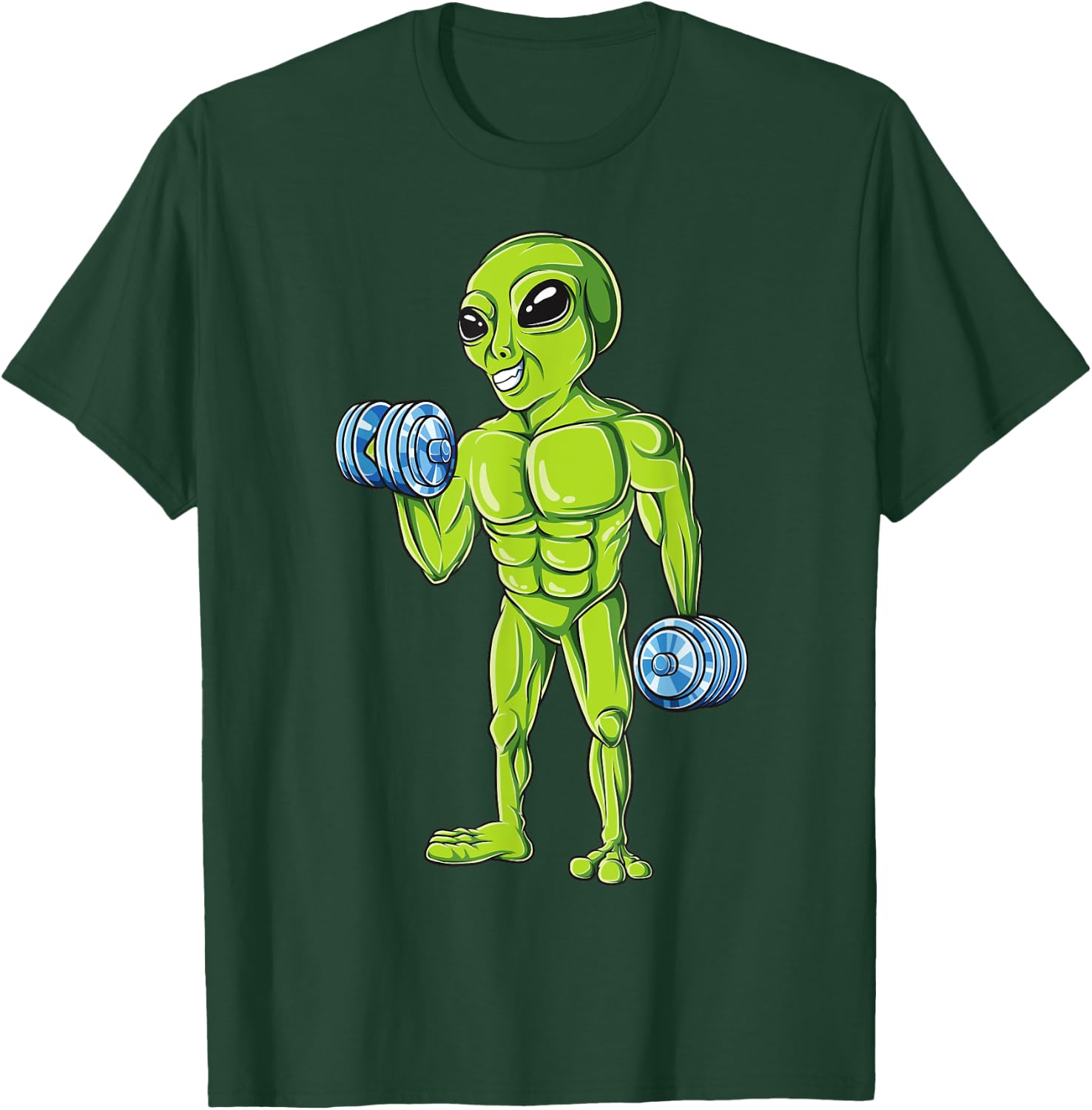 Bodybuilding Funny Workout Gym Weightlifting Fitness Alien T-Shirt - T-Shirt | Forest