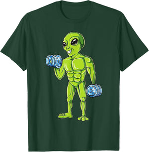 Bodybuilding Funny Workout Gym Weightlifting Fitness Alien T-Shirt - T-Shirt | Forest