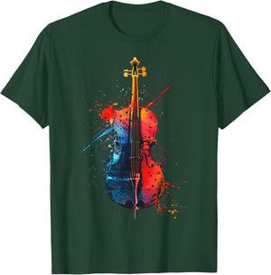 Cello Instrument on Colourful Painted Cello , black T-Shirt - T-Shirt | Forest