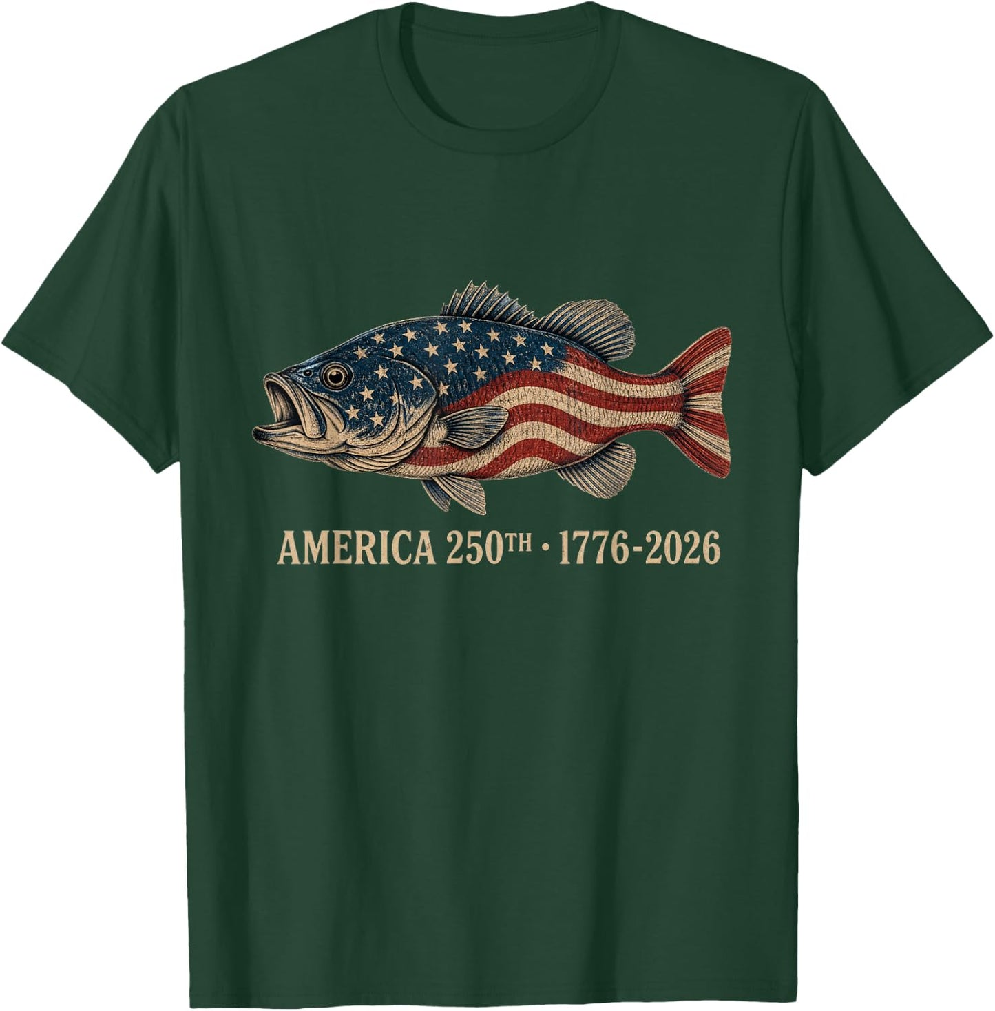 250 Years 1776-2026 Bass Fishing 250th Anniversary 4th July T-Shirt - T-Shirt | Forest