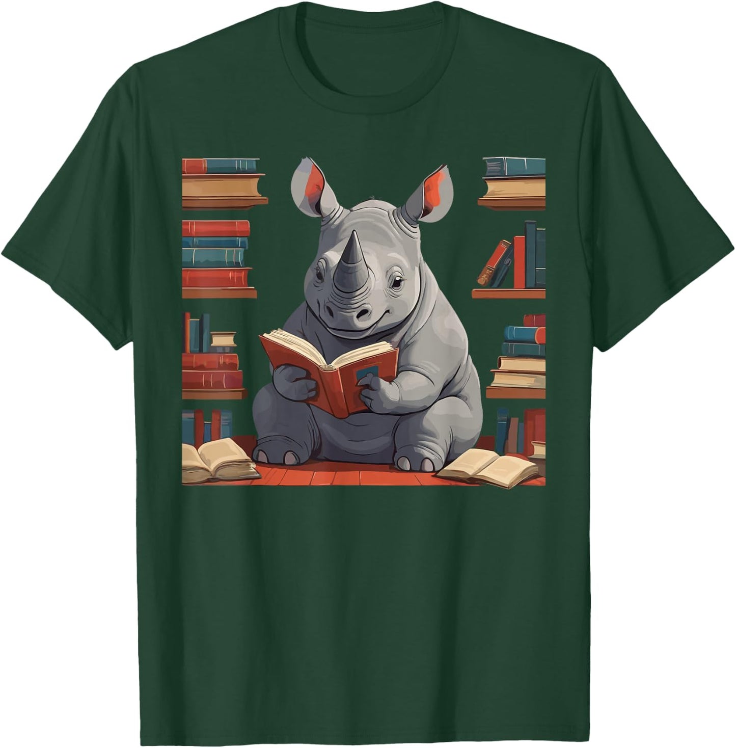 Rhinoceros is reading a Book, Reading Rhinoceros T-Shirt - T-Shirt | Forest
