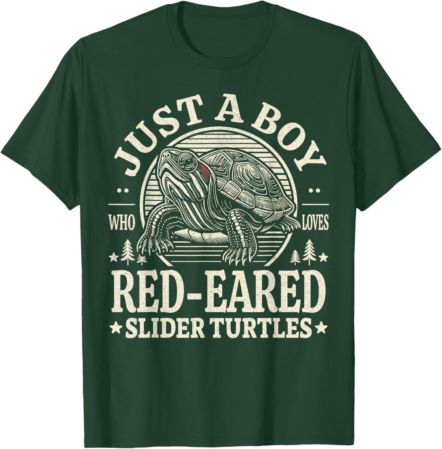 Just a Boy Who Loves Red-Eared Slider Turtles Reptile Retro T-Shirt - T-Shirt | Forest