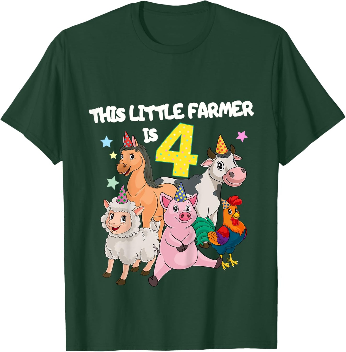 Kids Farm 4 Year Old Birthday Outfit Boy Tractor 4th Birthday T-Shirt - T-Shirt | Forest