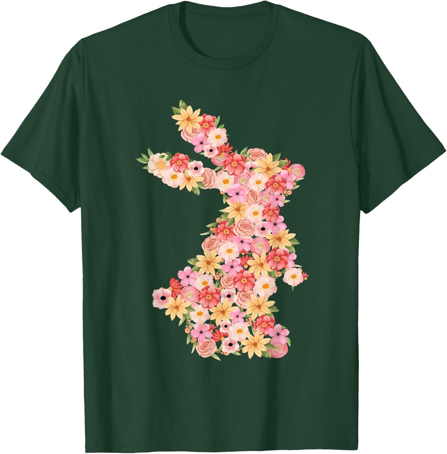 Floral Bunny Rabbit Spring Watercolor Easter Day Women Kids T-Shirt - T-Shirt | Forest