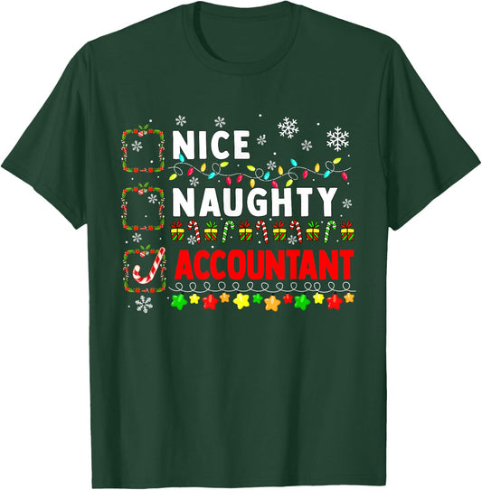 Nice Naughty Accountant Christmas Colorful Matching Job Team T-Shirt - T-Shirt | Forest