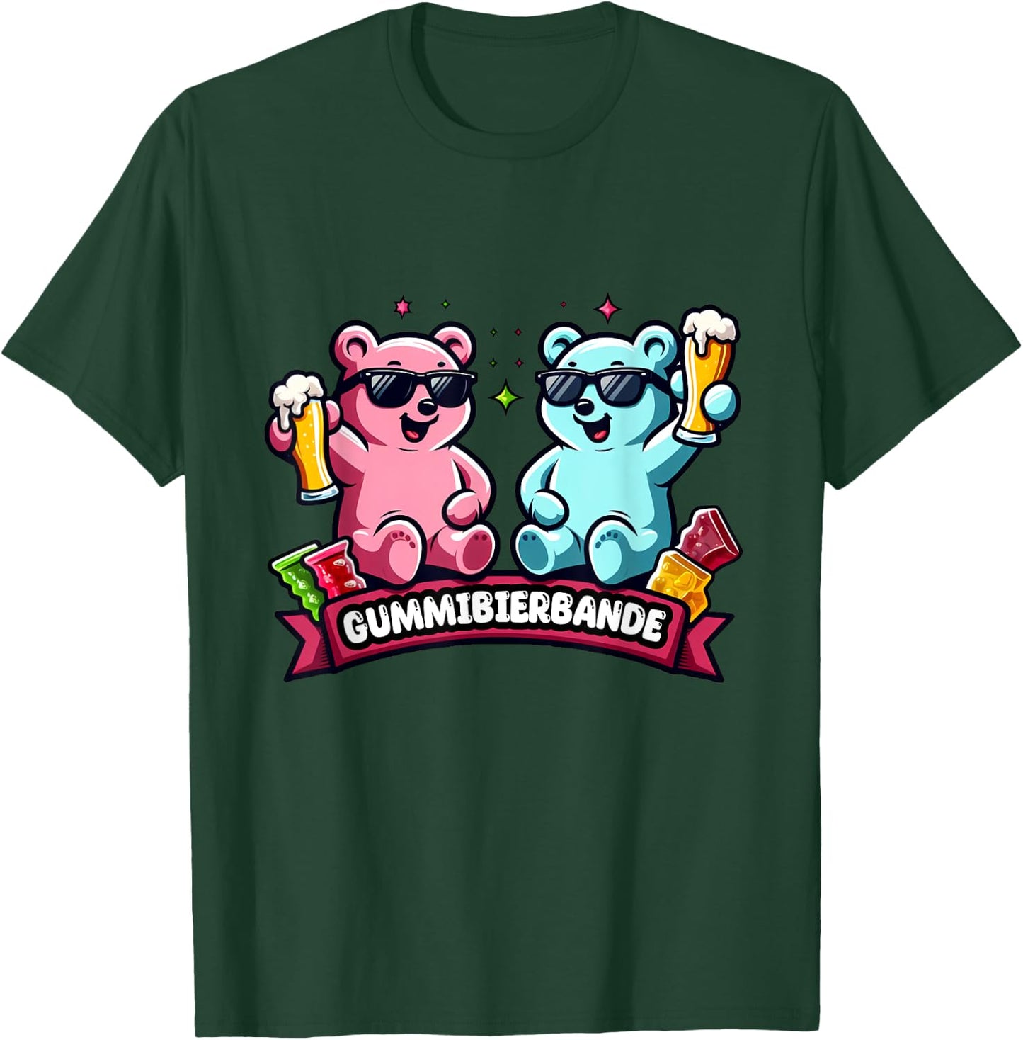 Rubber Beer Bande, Gummy Bears, Malle Party, JGA , black T-Shirt - T-Shirt | Forest