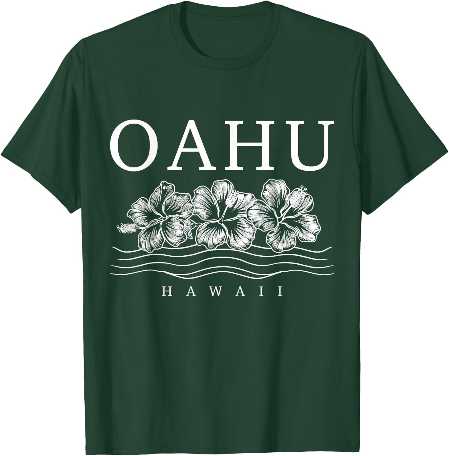 Oahu Hawaii Hawaiian Hibiscus Flowers Surfer Souvenir T-Shirt - T-Shirt | Forest
