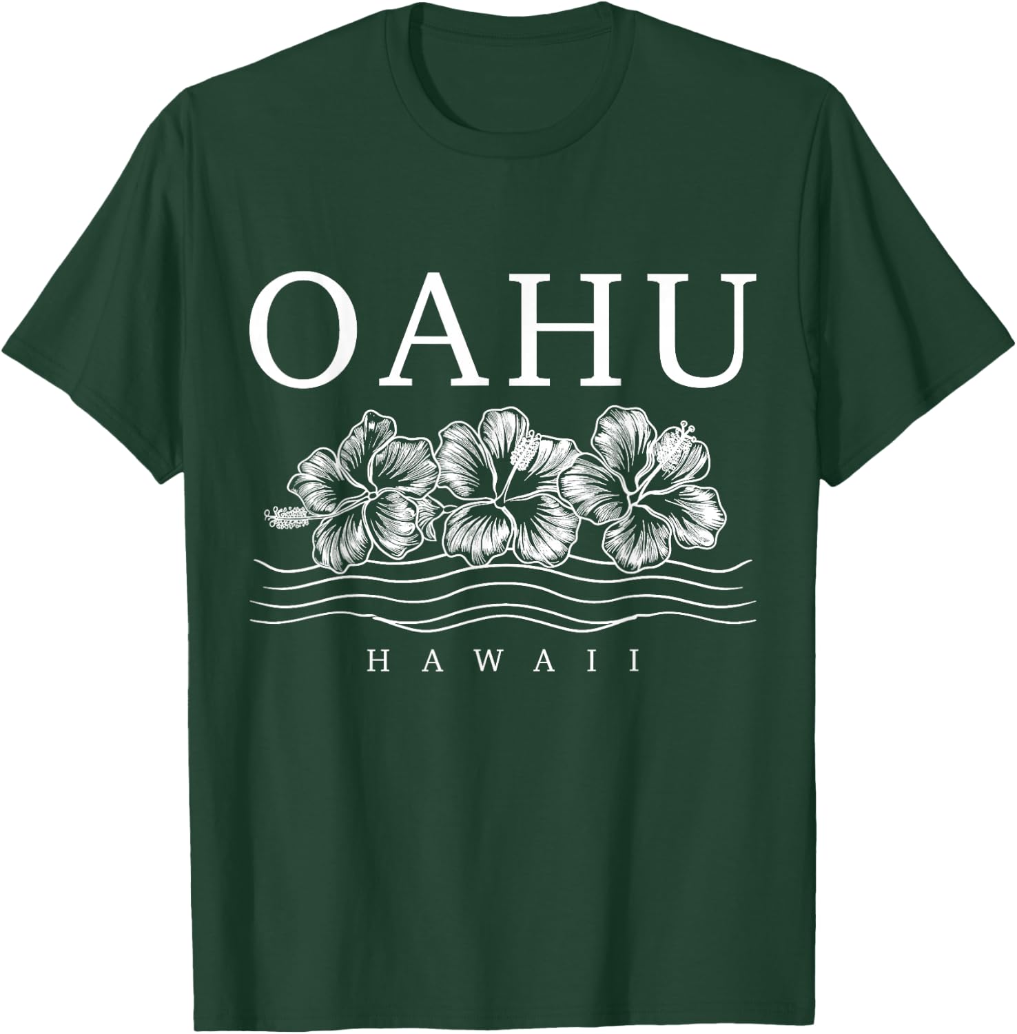 Oahu Hawaii Hawaiian Hibiscus Flowers Surfer Souvenir T-Shirt - T-Shirt | Forest
