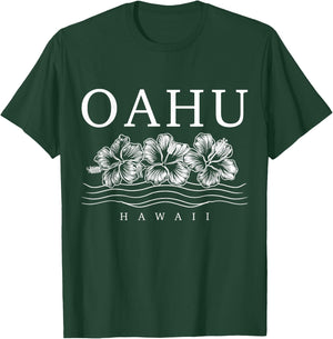 Oahu Hawaii Hawaiian Hibiscus Flowers Surfer Souvenir T-Shirt - T-Shirt | Forest