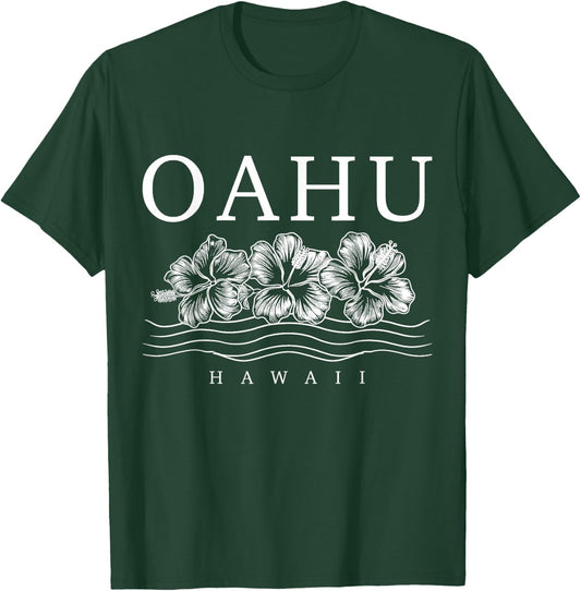 Oahu Hawaii Hawaiian Hibiscus Flowers Surfer Souvenir T-Shirt - T-Shirt | Forest
